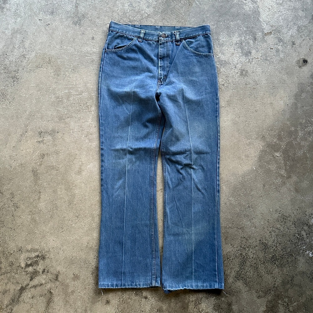 Vintage 70s Thumbs Up Flare Light Wash Denim Jeans Pants Bell Bottoms‎